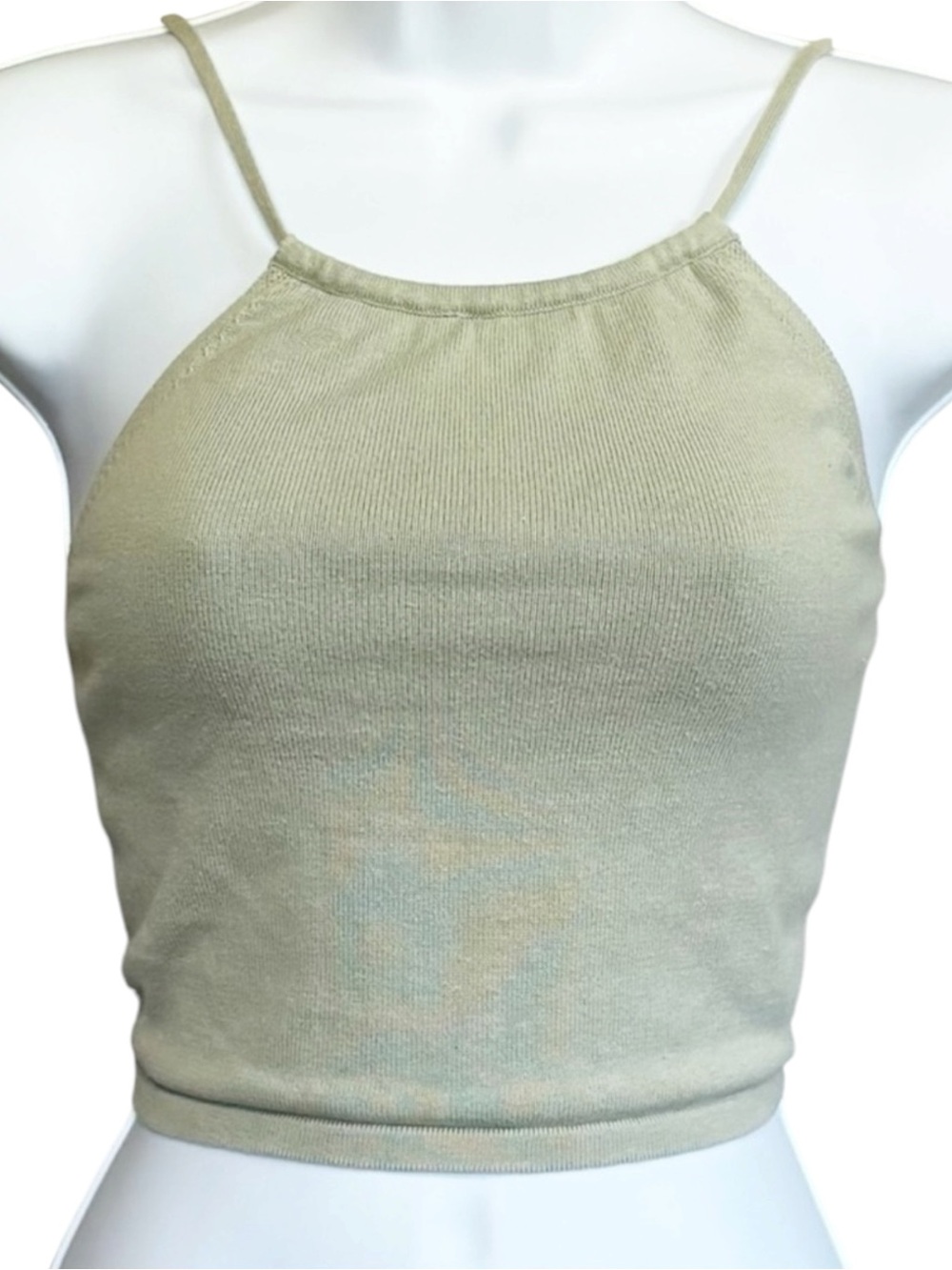 BRANDY MELVILLE Tie Back Crop Tank Top Sage Green Cotton Cami One Size
